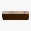 Mondiaz CIRO-DLUX Meuble de salle de bains - 180x45x50cm - plan-vasque solid surface Saba - 2 vasques Double - sans trous de robinetterie - 4 tiroirs - Noyer SW1530717