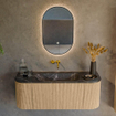 MONDIAZ KURVE-DLUX 120cm Meuble salle de bain avec module 25 G et D - couleur Oak - 1 tiroir - 2 portes - vasque BIG SMALL centre - sans trou de robinet - couleur Lava SW1138122