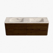 Mondiaz CIRO-DLUX Badkamermeubelset - 150x45x50cm - Solid surface wastafel Nata - 2 wasbak Dubbel - zonder kraangaten - 4 lades - Walnut SW1530596