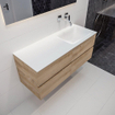 MONDIAZ VICA Ensemble de meuble salle de bain - 120cm - 4 tiroirs - lavabo Cloud à droite - 0 trou de robinet - solid surface chêne blanchi SW410064