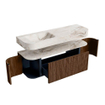 MONDIAZ THOR-DLUX 140cm badmeubel ronding links + rechts kleur Walnut met 1 lade en 2 deuren. Vrijhangende wastafel CLOUD Links zonder kraangat kleur Frappe. SW1463957