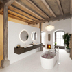 MONDIAZ BUKLA 280cm ensemble de meuble avec module 40 couleur Marron Foncé avec 5 tiroirs. Lavabo CLOUD double 2 trous de robinet couleur Talc. SW1382325