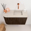 Mondiaz JOYA-DLUX 61.6cm toiletmeubel - ronding links kleur Walnut - Wastafel FAYE positie Rechts Zonder kraangat kleur Opalo. SW1422567
