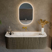 Ensemble de meuble de salle de bain Mondiaz KURVE-DLUX - 130x46x40cm - 1 tiroir - 2 portes - lavabo en solid surface - milieu - sans trou de robinet - Shadow SW1414332
