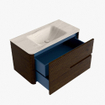 Mondiaz CIRO-DLUX Meuble de salle de bains - 90x45x50cm - Plan vasque solid surface Meli - 1 lavabo au milieu - sans trous de robinet - 2 tiroirs - Noyer SW1530466