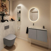 MONDIAZ TURE-DLUX Meuble toilette - 80cm - Smoke - EDEN - vasque Opalo - position gauche - sans trou de robinet SW1126213