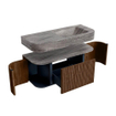 MONDIAZ THOR-DLUX 110cm badmeubel ronding links + rechts kleur Walnut met 1 lade en 2 deuren. Vrijhangende wastafel CLOUD Rechts 1 kraangat kleur Oza. SW1462975