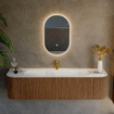 MONDIAZ KURVE 170cm Meuble salle de bain avec module 25 G et D - couleur Walnut - 1 tiroir - 2 portes - vasque BIG LARGE centre - 1 trou de robinet - Talc SW1138310