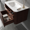 Saniclass Terra Edge Wastafelonderkast- 80cm - ribbel - 2 lades - afgeronde hoeken - kastanje (walnoot) SW1449111