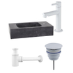 Fortifura Fuente Ensemble lave-mains - 40x22x9cm - 1 trou de robinet - pierre naturelle - robinet de lave-mains blanc mat - noir SW1419195