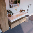 Mondiaz ALAN-DLUX Ensemble de meuble - 120cm - meuble Washed Oak mat - 2 tiroirs - Lavabo Cloud Ostra suspendu - vasque Centre - 0 trous de robinet SW809047