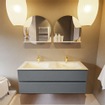 Mondiaz VICA-DLUX ensemble de meuble de salle de bain - 130cm - meuble sous lavabo plata - 2 tiroirs - lavabo encastré cloud double - 2 trous de robinet - miroir modèle spot - version XL 60cm de haut - ostra SW1098415