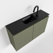 MONDIAZ TURE Kit lave-mains - 80x23x50cm - 1 trou de robinet - 2 portes - armée mate - Lavabo central - Solid Surface Noir SW475330