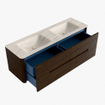Mondiaz CIRO-DLUX Meuble de salle de bains - 150x45x50cm - Plan vasque solid surface Meli - 2 vasques Double - 2 trous de robinetterie - 4 tiroirs - Noyer SW1530516
