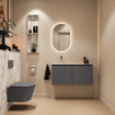 MONDIAZ TURE-DLUX Meuble toilette - 100cm - Dark Grey - EDEN - vasque Glace - position gauche - sans trou de robinet SW1103270