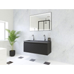HR Matrix ensemble meuble de salle de bain 3d 100cm 1 tiroir sans poignée avec bandeau couleur noir mat avec vasque djazz 2 trous de robinetterie noir mat SW857057