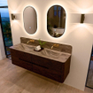 Mondiaz CIRO-DLUX Badkamermeubelset - 160x45x50cm - Solid surface wastafel Sombra - 2 wasbak Dubbel - zonder kraangaten - 4 lades - Walnut SW1530791