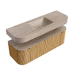 MONDIAZ THOR-DLUX 140cm badmeubel ronding links + rechts kleur Oak met 1 lade en 2 deuren. Vrijhangende wastafel CLOUD Midden 1 kraangat kleur Saba. SW1464312