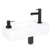 Differnz Sapon kit lave-mains - 42,5x18,5x9cm - Rectangulaire - 1 trou de robinet - Noir mat - Céramique Blanc SW717340