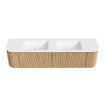 MONDIAZ KURVE 180cm Meuble salle de bain avec module 25 G et D - couleur Oak - 2 tiroirs - 2 portes - vasque CLOUD double - sans trous de robinet - Talc SW1138206