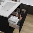 Adema Chaci Ensemble de meuble - 60x46x57cm - 1 vasque en céramique blanche - 1 trou de robinet - 2 tiroirs - miroir rond avec éclairage - noir mat SW816208