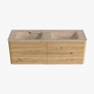 Mondiaz CIRO-DLUX Badkamermeubelset - 140x45x50cm - Solid surface wastafel Arena - 2 wasbak Dubbel - 2 kraangaten - 4 lades - Oak SW1531347