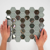 The Mosaic Factory Valencia mozaïektegel - 27.6x32.9cm - wandtegel - Zeshoek/Hexagon - Gerecycled glas Khaki mat/glans SW374591