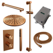 BRAUER Copper Carving Regendoucheset inbouw - hoofddouche 30cm - carving knop - inclusief inbouwdeel -handdouche Staaf 1 stand - glijstang - PVD - geborsteld koper SW715799