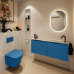 MONDIAZ TURE-DLUX Meuble toilette - 120cm - Jeans - EDEN - vasque Opalo - position droite - 1 trou de robinet SW1104371