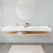 MONDIAZ ALAN 200cm - Ensemble meuble de salle de bains - étagère - chêne blanchi - lavabo suspendu - 2 vasques - 2 trous de robinetterie - talc SW408796