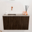 Mondiaz JOYA-DLUX 70cm toiletmeubel - kleur Walnut - Wastafel FAYE positie Links Zonder kraangat kleur Oza. SW1424559