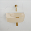QeramiQ Fuente Fonteinset - 40x21.5x12cm - glad - halfrond - zonder kraangat - keramiek - fonteinkraan geborsteld messing - afvoerplug - verlaagd sifon - beige SW1233109