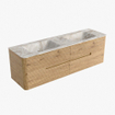 Mondiaz CIRO-DLUX Badkamermeubelset - 160x45x50cm - Solid surface wastafel Frappe - 2 wasbak Dubbel - 2 kraangaten - 4 lades - Oak SW1530877
