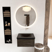 Mondiaz BUKLA Ensemble de meuble - 60x45x34cm - 0 trous de robinet - lavabo centré - solid surface - Urban - sans poignée - 1 tiroir - Mélamine - Marron foncé SW704916