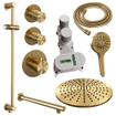 BRAUER Gold Edition Regendoucheset inbouw - hoofddouche 30cm - 3 gladde knoppen - inclusief inbouwdeel - rechte wandarm - glijstang - handdouche rond 3 standen - PVD - geborsteld goud SW547665