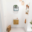 Mondiaz JOYA-DLUX 40cm toiletmeubel - kleur Oak - Wastafel FAYE positie Links 1 kraangat kleur Ostra. SW1409100