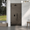 FugaFlow Eccelente Vetro Douchecabine - 80x140x200cm - scharnieren - deurgreep - vlak - rookglas - Geborsteld Gunmetal PVD (Antraciet) SW1222882