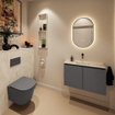 MONDIAZ TURE-DLUX Meuble toilette - 80cm - Dark Grey - EDEN - vasque Ostra - position centrale - sans trou de robinet SW1104797