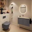 MONDIAZ TURE-DLUX meuble WC 80 cm Dark Grey. Lavabo EDEN Ostra position milieu. Sans trou de robinet. SW1104797
