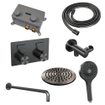BRAUER gunmetal Edition Douche de pluie thermostatique encastrée - boutons-poussoirs - SET 57 - tête de douche 20cm - bras mural courbé - douchette 3 jets - flexible de douche - coude mural - gunmetal brossé PVD SW925724