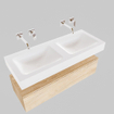 MONDIAZ ALAN 120cm - meuble bas - chêne blanchi - 1 tiroir - lavabo suspendu - 2 bassins - 0 trous de robinet - talc SW408577