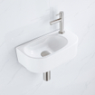 QeramiQ Fuente Ensemble lave-mains - 40x21.5x12cm - droit - lisse - semi-circulaire - 1 trou de robinet - céramique - robinet lave-mains inox brossé - bonde - siphon abaissé - blanc brillant SW1232809