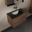 Mondiaz AIVY Ensemble de meuble - 80x45x50cm - 0 trous de robinet - 1 vasque Urban Solid surface - Centre - 2 tiroirs - avec armoire de toilette - Melamine Mocha SW892274