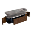 MONDIAZ THOR-DLUX 160cm meuble de salle de bains arrondi gauche + droite couleur Walnut avec 1 tiroir et 2 portes. Vasque suspendue CLOUD droite sans trou de robinet couleur Oza. SW1465291