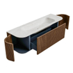 MONDIAZ KURVE-DLUX 150cm Meuble salle de bain avec module 25 G et D - couleur Walnut - 1 tiroir - 2 portes - vasque BIG MEDIUM centre - 1 trou de robinet - couleur Ostra SW1137899