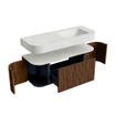 MONDIAZ THOR-DLUX 120cm meuble de salle de bains arrondi gauche + droite couleur Walnut avec 1 tiroir et 2 portes. Vasque suspendue CLOUD Droite sans trou de robinet couleur Opalo. SW1463234