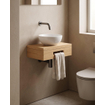 Royal Plaza Terra Planche pour lave-mains - 40x25x10cm - avec porte-serviettes - vasque à poser blanc brillant - robinet de lave-mains gunmetal - bonde - siphon - sandwood (chêne clair) SW1576330