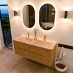 Mondiaz CIRO-DLUX Badkamermeubelset - 130x45x50cm - Solid surface wastafel Arena - 2 wasbak Dubbel - 2 kraangaten - 4 lades - Oak SW1531341