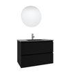 Adema Chaci Meuble salle de bain - 80x46x55cm - 1 vasque en céramique noire - 1 trou de robinet - 2 tiroirs - miroir rond avec éclairage - noir mat SW816273