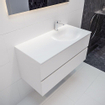 Mondiaz VICA ensemble de meuble de salle de bain - 100cm - meuble sous lavabo talc - 2 tiroirs - lavabo moon droite - 1 trou de robinet - miroir LED - version XL 60cm de haut SW1097712